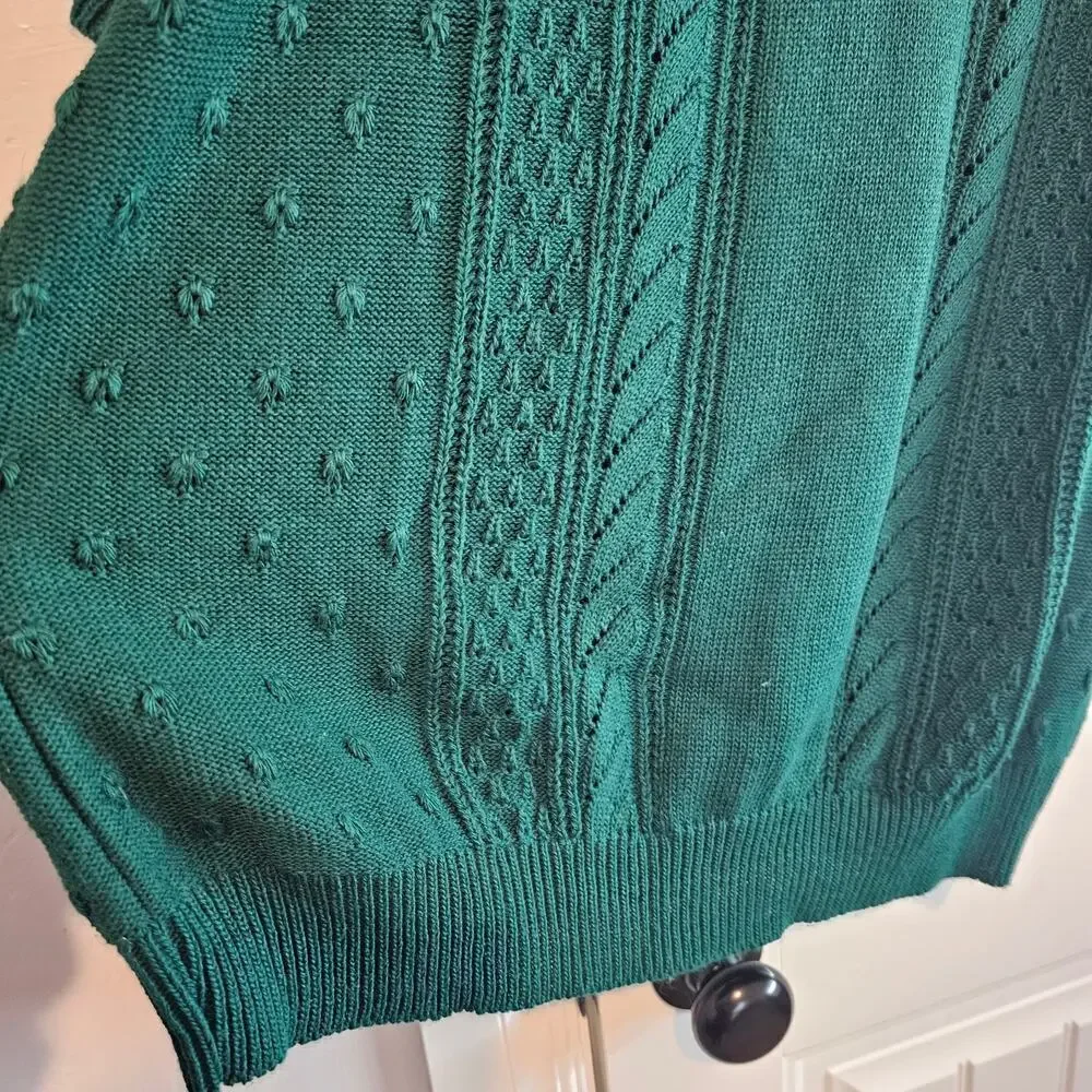 Vintage Floral Sweater Women Lg Green Paisley Knit Twee Preppy Cottage Neutral